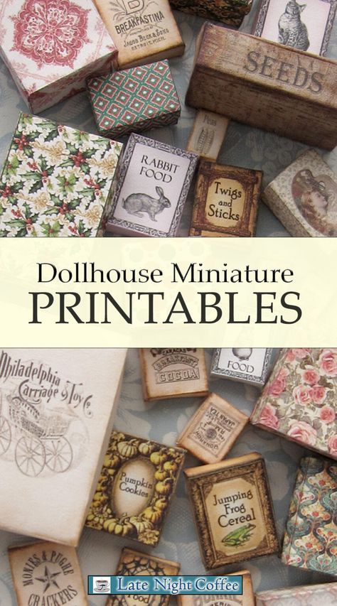 Dollhouse Miniature Printables - Late Night Coffee Diy Miniature Decor, 1 6 Scale Miniatures Printables Free, Dollhouse Printables Free, 1 12 Scale Miniatures Printables Free, Dollhouse Kitchen Ideas, Making Miniatures Diy, Diy Doll House Furniture Easy, Free Miniature Printables 1:12, Miniature Printables Templates