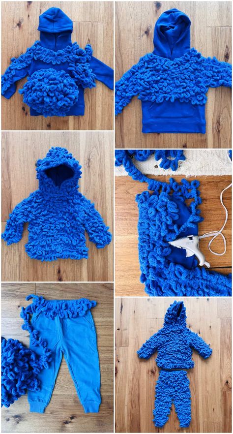 Cool Toddler Halloween Costumes For Boys, Little Boy Halloween Costumes Diy, Momster Halloween Costume, Kids Homemade Halloween Costumes, Toddler Diy Costume, Grover Costume Diy, Diy Costumes For Kids, Cookie Monster And Cookie Costume, Grover Costume