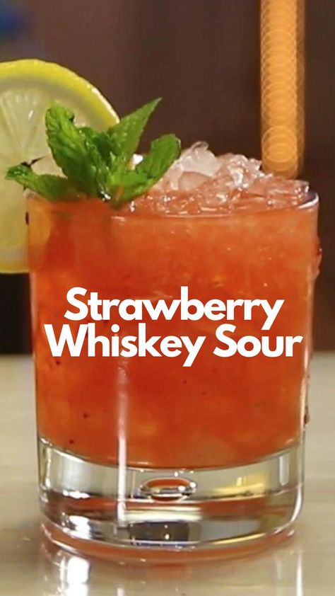 Prepare your taste buds for an extraordinary adventure with the Strawberry Whiskey Sour. This exquisite blend of whiskey’s smoky sophistication and the vibrant tang of strawberries creates a symphony of flavors that dance on your palate. #StrawberryWhiskeySour Whiskey Drinks For Women, Drinks With Jim Beam, Raspberry Whiskey Sour, Drinks To Try At A Bar, Food That Pairs With Bourbon, Strawberry Whiskey Sour, Strawberry Liquor Recipes, Whiskey Cocktails For A Crowd, Girly Whiskey Drinks