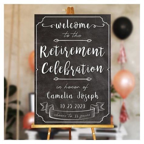 Farewell Poster Ideas, Retirement Party Sign, Retirement Decorations, Family Potrait, Buffet Signs, Chalk Ideas, Chalk Sign, Retirement Party Decorations, Retirement Celebration