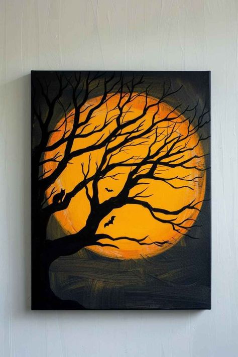 Painting On Windows, Diy Fall Paintings, Canvas Painting Easy, Painting Ideas Simple, Halloween Painting Ideas, Halloween Canvas Paintings, Halloween Canvas Art, Fall Canvas Painting, Creative Diy Projects