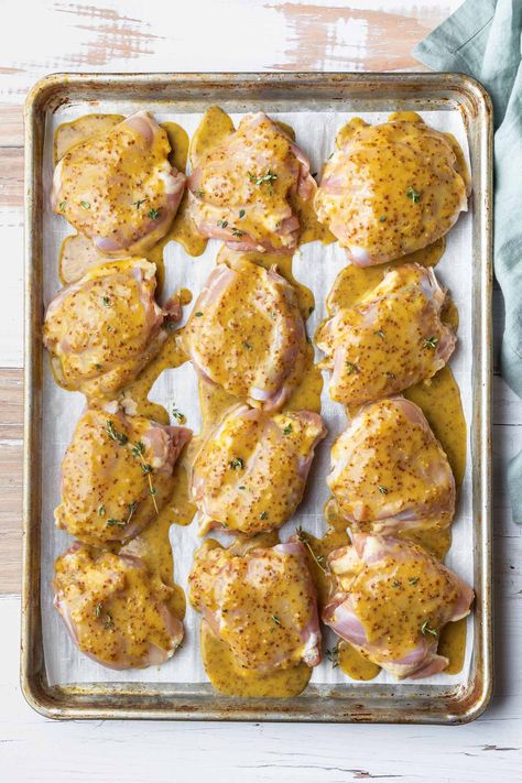 Easy Baked Dinner, Chicken Recipes Dairy Free, Dijon Chicken Recipes, Chicken Thighs In Oven, Baked Honey Mustard Chicken, Honey Mustard Chicken Thighs, Mustard Chicken Thighs, Honey Dijon Chicken, Honey Mustard Chicken Recipes