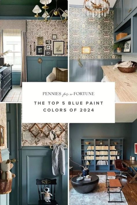 Medium Blue Living Room, Living Room Blue Paint Color Ideas, Blue Painted Paneling, Dusty Blue Wall Paint, Smokey Blue Sw, Historic Home Interior Paint Colors, Mid Tone Blue Paint, Historic Blue Paint Colors, Best Blue Paint Colors For Bedroom