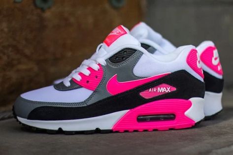 Nike Air Max (Cool Grey/Black/Hyper Pink) Airmax Shoes, Nike Air Max 360, Nike Air Shoes, Nike Shoes Cheap, Cute Nike Shoes, Fresh Shoes, Cute Sneakers, Nike Air Max For Women, Nike Free Shoes