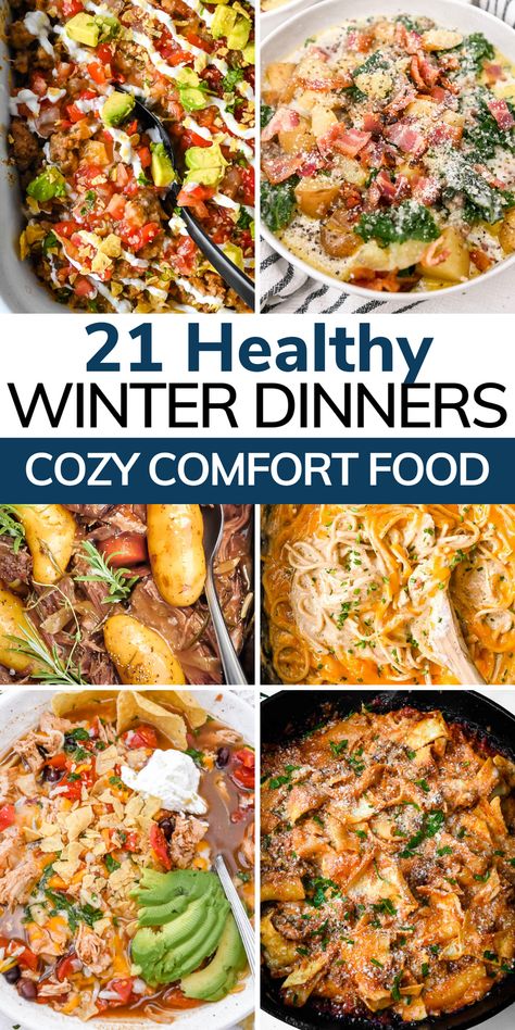 Looking for a cozy dinner that keeps you full and satisfied? Healthy comfort food is the perfect family meal to keep you warm during winter or any time of the year! Healthy Winter Recipes Dinner, Cozy Winter Recipes, Winter Dinners, Healthy Winter Meals, Comfort Dinner, Winter Meals, Cold Weather Food, Cozy Dinner, Winter Comfort Food