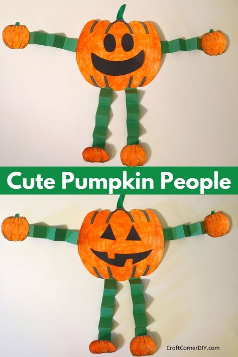 Here's an easy Halloween kids craft. Learn how to make this cute pumpkin person using our free pumpkin template. It is fun to make and your kids will enjoy playing with their pumpkin people. Perfect fall craft for preschoolers and elementary kids. #fallkidscraft #Halloweenkidscraft #pumpkinkidscraft Craft Ideas For Elementary Students, Pumpkin Craft Ideas, Pumpkin People, Dekorasi Halloween, Preschool Crafts Fall, Halloween Crafts Preschool, Craft Halloween, Pumpkin Craft, Halloween Crafts For Toddlers