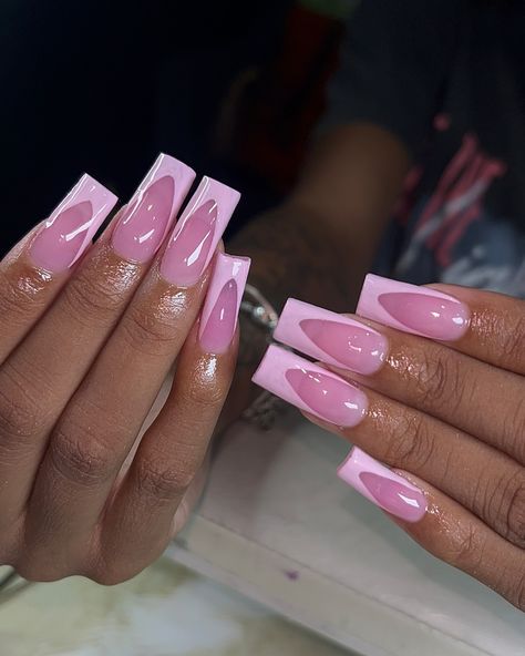 Pretty Pink Princess 💕💅🏾 - - - - #hennadesigns #trending #longnails #extendonails #explorepage #blackatlnailtech #acrylictoes #frenchtipnails #lifestylenails #nailtech #gsunails #dayinthelife #douglasvillenailtech #douglasvillenails #atlnails #atlnailtech #ksunails #austellnailtech #hiramnailtech #atlnailsalon #austellnailsalon #ganailtech #atlpedicure #nailinspo #gsunailtech #atlcollegevlog #mensmanicures #nailexplorepage #thenaildesigner #mensmanipedi Pink Nails Acrylic Medium Length, Medium Pink French Tip Nails, French Tip Different Colors, Pink On Pink French Tip Nails, French Tip Pink, Nails Medium Length, Acrylic Toes, Pretty Pink Princess, Colored Acrylic