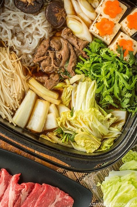 Sukiyaki (Japanese Hot Pot) | Easy Japanese Recipes at JustOneCookbook.com Japanese Recipes, Japanese Sukiyaki Recipe, Sukiyaki Recipe, Japanese Hot Pot, Hot Pot Recipe, Just One Cookbook, Easy Japanese Recipes, Shabu Shabu, Japanese Cooking