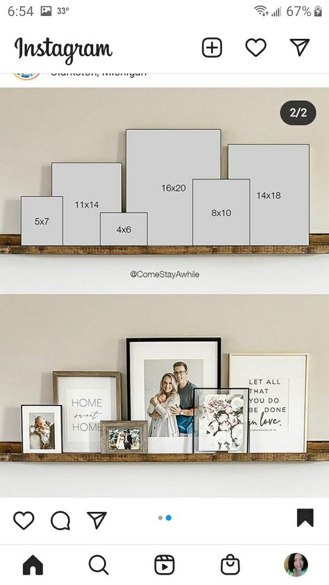 Picture Floating Shelves Living Room, Floating Shelves Pictures, Above Couch Living Room Decor, Wall Decor For Apartment Living Room, Clean Modern Living Room Apartment, Stacking Pictures On Shelf, Extra Long Mantel Decorating Ideas, Hobby Lobby House Decor Ideas, Mantle Sign Decor