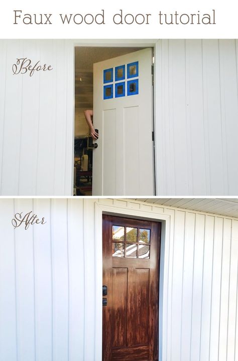 Gel Garage Door Stain, Particle Board Door Makeover, Paint For Fiberglass Doors, Gel Stain Faux Wood Finish, Stain Door To Look Like Wood, Upgrade Front Door Diy, Gel Staining Fiberglass Front Door, Gel Stain Doors, Paint Door Faux Wood