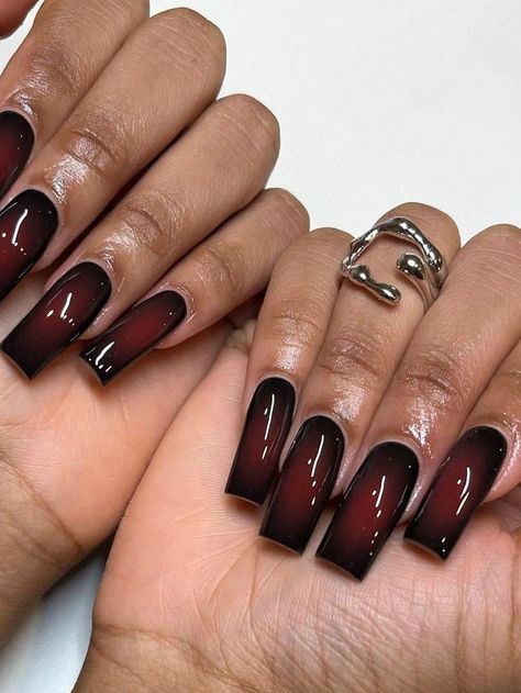 Are you looking for cute fall nails that you can recreate in the salon? If so, you need to see this post! #fallnails #autumnnails #nailart #naildesigns #nailinspiration #nailsofinstagram #nailsoftheday #nailswag #nailgoals #nailtrends #nailfashion #nailaddict #naillove #nailstagram #nailspiration Black And Dark Red Nails, Tvd Nails, Red Square Acrylic Nails, Nail Art Square Nails, Nail Art For Girls, Halloween Nails Easy, Nagellack Trends, Red Gradient, Green Nail Designs