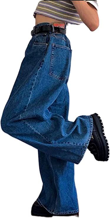 Pantalones de mezclilla de pierna ancha para mujer, cintura alta, rectos, de gran tamaño, holgados, acampanados Trendy Denim Outfits, Baggy Jeans For Women, Denim Pants Fashion, Elastic Waist Jeans, Stretch Denim Pants, Flare Trousers, Pantalon Large, Denim Flares, Wide Leg Denim