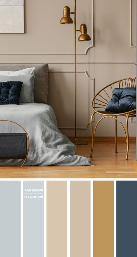 Beige and Blue Colour Scheme For Bedroom | Linen Bedroom Color Blue Bedroom Colors, Blue And Gold Bedroom, Light Blue Bedroom, Gold Bedroom Decor, Bedroom Color Combination, Bedroom Colour Palette, Beige Bedroom, Beige And Blue, Gold Bedroom