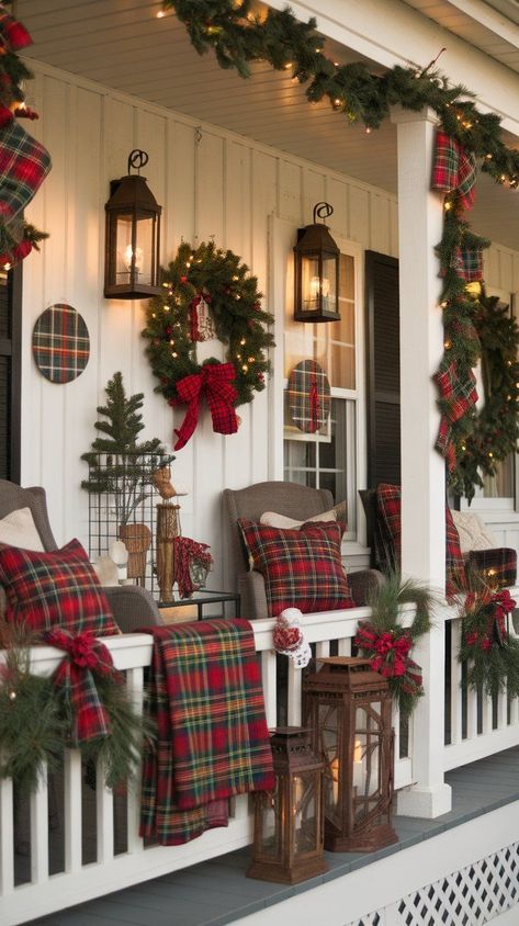 Add a classic and cozy touch to your outdoor space with these 510 plaid Christmas porch decor ideas. Featuring plaid patterns in festive red, green, and neutral tones, these decorations bring warmth and traditional charm to your holiday porch. Perfect for those who love rustic and country-inspired decor, these tips create a welcoming, timeless holiday look. Christmas Coffee Table Decor, Red Christmas Decor, Plaid Christmas Decor, Classic Christmas Decorations, Cozy Christmas Decor, Cabin Christmas, Christmas Decoration Ideas, Country Christmas Decorations, Christmas Themes Decorations