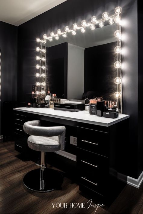 14 Gorgeous Makeup Room Ideas To Create An Organized And Beautiful Makeup Station Home Salon Set Up Ideas, Hair And Makeup Station In Bedroom, Salon Station Set Up, Beauty Baskets, Makeup Vanity Organization, Makeup Room Ideas, Makeup Studio Ideas, Makeup Studio Decor, Picture Comprehension