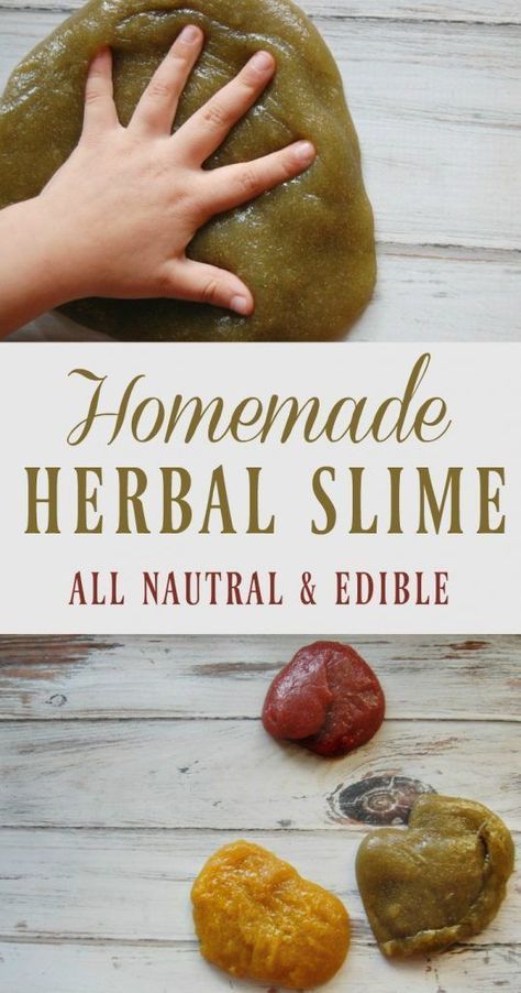 This homemade herbal slime is guilt free! No toxins, borax free, no glue! Just 3 ingredients (one of them is water) and it's 100% edible! Edible Slime, Homemade Slime, Nature School, Natural Parenting, Slime Recipe, Fun Craft, Nature Crafts, Diy Homemade, Sensory Activities