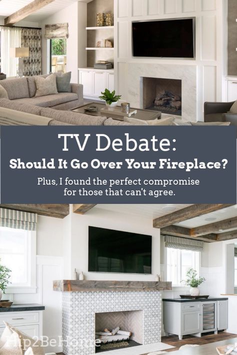 Debate: Should Your TV Go Over Your Fireplace? (Plus the Perfect Compromise!) Tv Mount Over Fireplace, Above Fireplace Ideas, Wall Shiplap, Tv Above Fireplace, Fireplaces Layout, Tv Over Fireplace, Basement Fireplace, Fireplace Tv Wall, Fireplace Logs