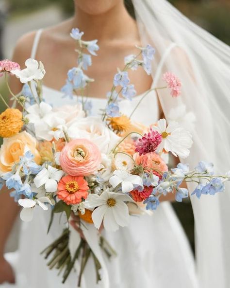 Windflower • Wedding Florist on Instagram: "A dream bridal bouquet // love this soft mix of pastels 🤍 I’ll be replicating this bouquet a couple times next year & I can’t wait to do so 🥰 • • • #weddingflowers #bridalbouquet #bridal #weddinginspiration #bridetobe #2024bride #2025bride #weddingideas #bouquet #flowerstagram #pastelaesthetic #weddingphotography" Wildflower Wedding Bouquet, Pastel Bouquet, Bridal Bouquet Flowers, Spring Wedding Flowers, Colorful Bouquet, Wedding Flower Inspiration, Wildflower Bouquet, Pastel Wedding, Wildflower Wedding