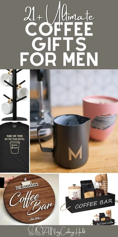 Coffee-Themed Gifts for Men – Sustain My Craft Habit Barista Gift Ideas, Coffee Related Gifts, Gifts For Coffee Lovers Guys, Coffee Lovers Gift Basket Ideas, Coffee Gift Basket Ideas For Men, Coffee Accessories Gift Ideas, Coffee Gifts Ideas, Coffee Lover Gift Ideas, Coffee Gift Idea