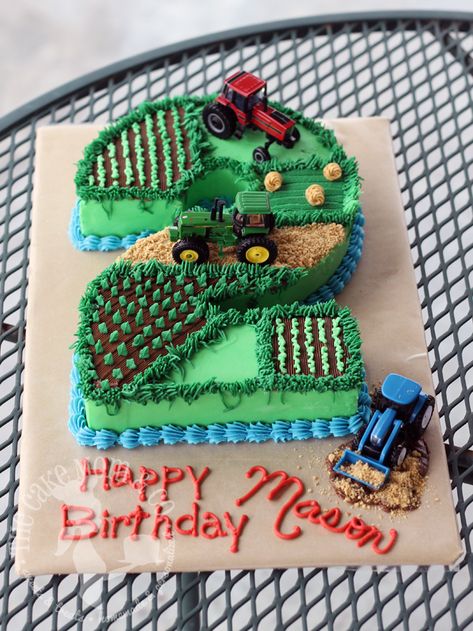 Farmer Boy Number Cake | Boy birthday cake, Farm birthday cakes, Tractor birthday cakes Farm Theme Bday Cake, Tractor Field Cake, 3 Tractor Birthday Cake, Number Cake Farm Theme, Number 4 Tractor Cake, Number 3 Tractor Cake, Farm 2 Birthday, Number 2 Tractor Cake, Number 2 Cake Ideas