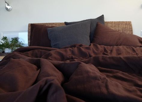 Brown Duvet Covers, Unique Duvet Covers, Washed Linen Duvet Cover, Boho Duvet, Chicago House, Green Duvet, Linen Duvet Cover, Full Duvet Cover, Boho Bedding