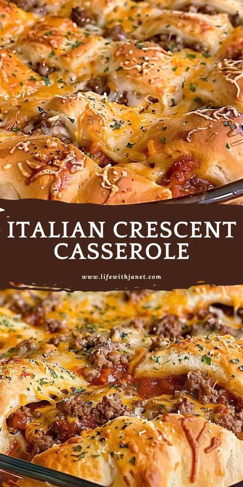 Italian Crescent Casserole Italian Casserole With Crescent Rolls, Italian Beef Crescent Roll Casserole, Delicious Italian Dinner Recipes, Warm Supper Ideas, Italian Tater Tot Casserole, Easy Dinner Recipes For Big Family Cheap, Fun Family Recipes, Large Casseroles Families, Easy Casserole Recipes Thanksgiving