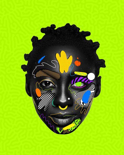 Face Graphic Design, With Color Palette, Afrofuturism Art, Instagram Poster, Illustration Story, Abstract Face Art, African Art Paintings, Afrocentric Art, Id Design