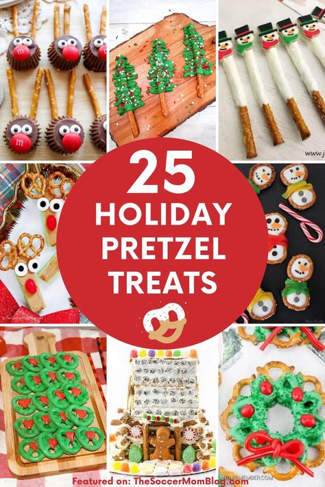 Christmas Pretzel Reindeer, Christmas Baking Ideas Pretzels, Pretzel Snowman Treats, Raindeer Chocolate Pretzels, Fun Christmas Snacks For Kids To Make, Easy Christmas Pretzel Treats, Pretzel Dessert Christmas, Christmas Pretzel Treats Simple, Reindeer Brownies Christmas Treats