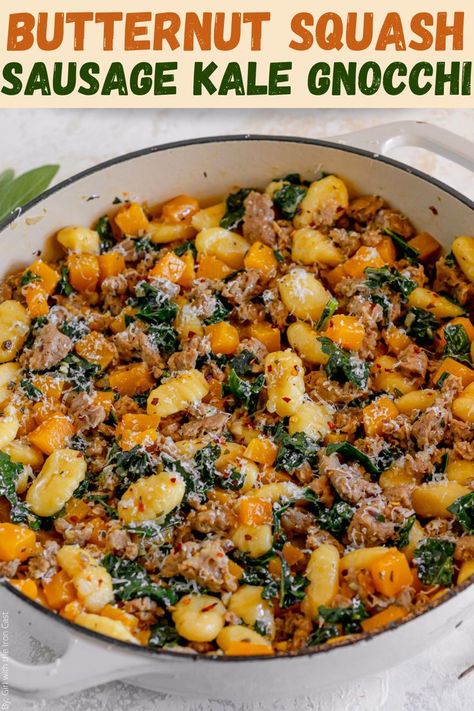 Kale Gnocchi, Butternut Squash Gnocchi, Fall Pasta Dishes, Squash Sausage, Butternut Squash Sausage, Squash Gnocchi, Sausage And Kale, Fall Pasta, Sausage Kale