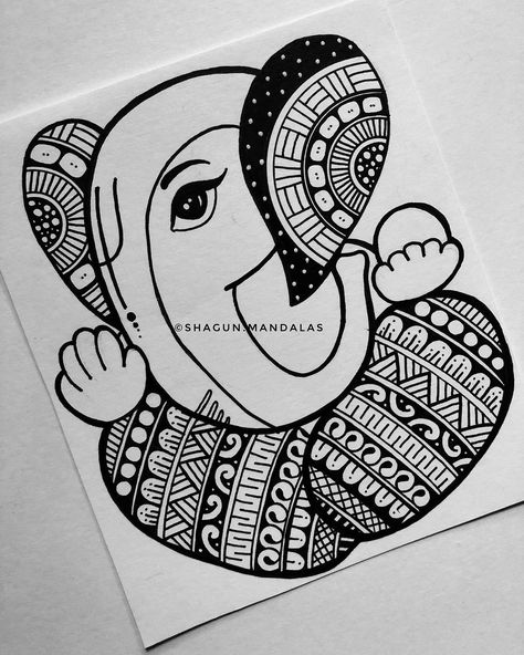 Easy And Cute Mandala Art, Gods Mandala Drawing, Book Mandala Art, Mandala In Canvas, New Mandala Art Design, Mandala Ganesha Art, Ganesh Ji Mandala Art, Mandala Doodle Art Design, Ganesha Drawing Mandala