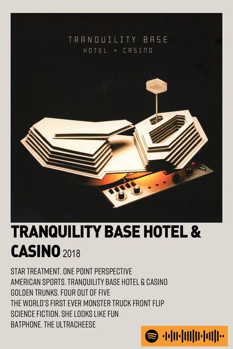 print this and hang it on your wall :) and dont forget to show me the results! (i also take requests) #arcticmonkeys #spotify #spotifycodes #tbhc Arctic Monkeys Tranquility Base Hotel & Casino, Arctic Monkeys Album Cover, Tranquility Base Hotel And Casino, Monkeys Wallpaper, Tranquility Base, Alt Posters, Arctic Monkeys Wallpaper, Minimalist Music, Monkey Wallpaper