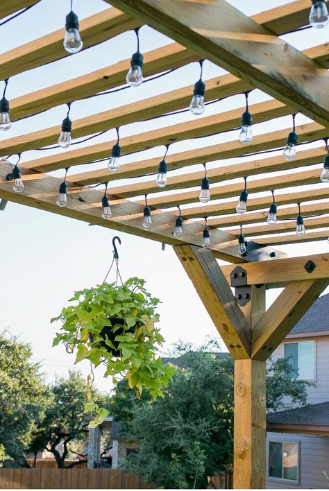 Pergola Diy, Building A Pergola, Pergola Lighting, Pergola Design, Wooden Pergola, Backyard Pergola, Deck With Pergola, Pergola With Roof, Covered Pergola