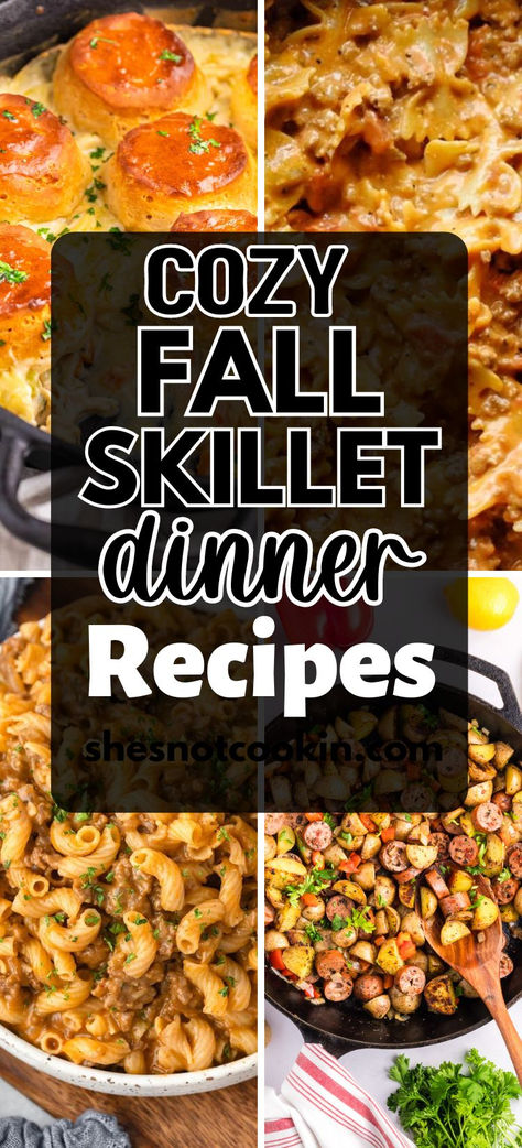 Fall skillet dinner photo college with text overlay. 1 Pot Skillet Meals, Best 30 Minute Meals, Easy Yummy Fall Dinners, Fast Easy Skillet Meals, Cheap Skillet Dinners, Super Easy Weeknight Meals, What Is For Dinner Tonight Easy Meals, Grilled Dinner Ideas Fall, Easy Weeknight Dinners Stovetop