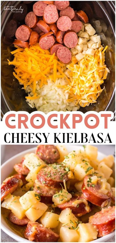 Easy Healthy Fall Crockpot Meals, Simple Crock Pot Recipes Healthy, Easy Recipes With Kielbasa, Cheesy Potato Kielbasa Soup Crockpot, Turkey Kielbasa Crockpot Recipes, Easy Crockpot Kid Friendly Recipes, Potato Kielbasa Crockpot, Easy Delicious Crockpot Meals, Cheesy Potatoes And Kielbasa