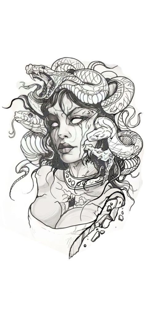 Medusa Tattoo Idea Medusa Body Tattoo, Blackwork Medusa Tattoo, Medusa Back Piece, Men’s Medusa Tattoo, Unique Medusa Tattoo Forearm, Woman Medusa Tattoo, Realistic Woman Tattoo, Enchantress Tattoo Ideas, Creepy Medusa Tattoo