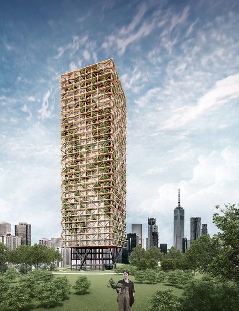 t[RE]e-Forming: Wood Skyscraper – Recycling Waste In Urban Centers Wood Skyscraper, Timber Skyscraper, Wooden Skyscraper, Floating Architecture, Architecture Presentation Board, Architecture Magazine, Urban Center, Architecture Concept Diagram, Architectural Competition