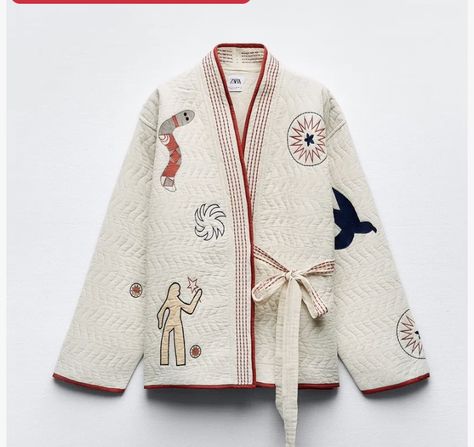 Kimono Outer, Quilted Kimono, Moda Kimono, Embroidery Kimono, Cropped Biker Jacket, Denim Embroidery, Kimono Blouse, Mode Kimono, Embroidered Kimono