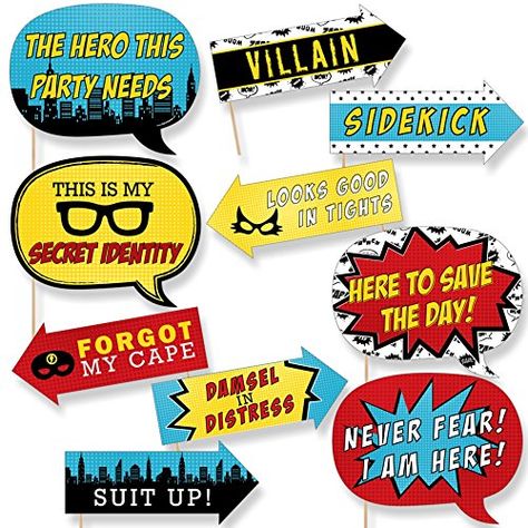 Superhero Photo Booth, Birthday Party Photo Booth, Funny Photo Booth, Diy Photo Booth Props, Superhero Baby Shower, Party Photo Booth Props, Birthday Props, Baby Shower Photo Booth, Birthday Photo Booths