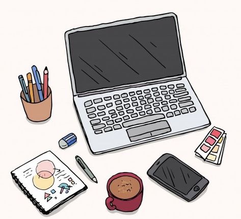 Laptop Drawing Aesthetic, Laptop Illustration Art, Cartoon Computer Wallpaper, Graphic Design Workspace, Like Illustration, Laptop Drawing, Laptop Art, Laptop Illustration, Design Workspace