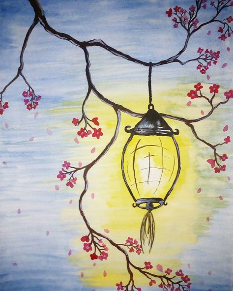 Watercolour Doodles, Lantern Painting, Watercolor Painting For Beginners, Lantern Art, Lamp Hanging, Painting Lamps, Feather Hair, Simple Acrylic Paintings, Beautiful Landscape Wallpaper