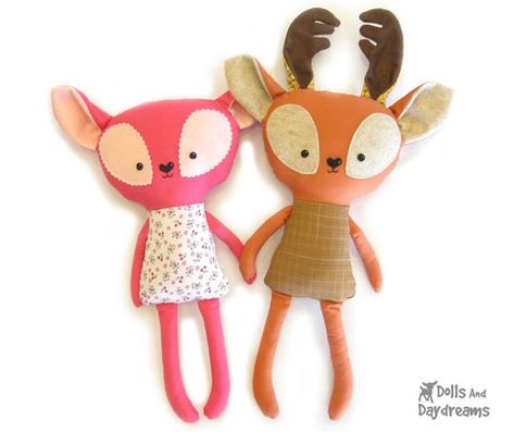 Dress Up Softie Patterns | Dolls And Daydreams Fox Sewing Pattern, Dolls And Daydreams, Deer Doll, Animal Eyes, Softie Pattern, Sewing Stuffed Animals, Doll Sewing, Sewing Toys, Stuffed Toys