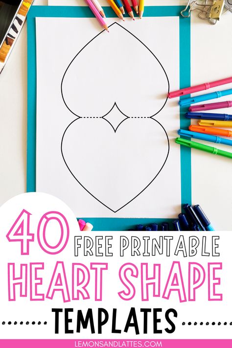 Free heart template printables. These are perfect for making a card for Valentine's Day, school projects, scrapbooking, and more! Free Card Templates, Heart Shape Craft, Valentines Card Templates Free Printable, Heart Cards Diy, Heart Shaped Valentines Cards, Valentines Day Card Template For Kids, Heart Shaped Card, Heart Card, Heart Templates Free Printables