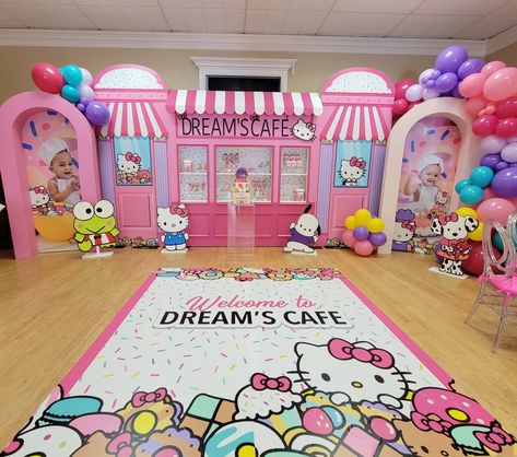 Hello Kitty Cafe Hello Kitty Cafe Birthday Party, San Rio Birthday Theme, Hello Kitty And Friends Birthday Party Decorations, Hello Kitty Cafe Party, Sanrio Themed Birthday Party, Sanrio Birthday Party Decorations, Hello Kitty And Friends Birthday Party, Sanrio Party Ideas, Hello Kitty Theme Birthday Party