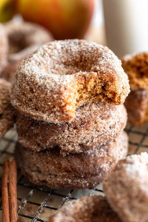 Gluten Free Apple Cider Donuts Apple Cider Donuts Gluten Free, Gluten Free Apple Cider Donuts Baked, Gluten Free Apple Cider Donut Recipe, Gluten Free Apple, Vegan Pumpkin Cookies, Apple Cider Donuts Recipe, Gluten Free Apple Crisp, Vegan Egg Substitute, Apple Cider Donuts Baked