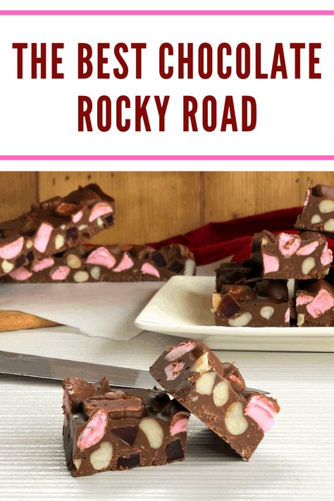 Best Rocky Road Recipe, Rocky Road Chocolate, Rocky Road Fudge, Rocky Road Recipe, Fudge Bars, Dessert Platter, Chocolate Nuts, Christmas Treat, Baking Blog