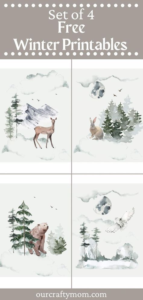 Winter Stationary Printable Free, 4x6 Christmas Printable Free, Christmas Art Printables Free, Woodland Animal Prints Free Printables, Watercolor Christmas Art Free Printable, Free Woodland Animal Printables, Free Winter Printables Decor, Winter Printables Free Wall Art, Free Printable Winter Wall Art