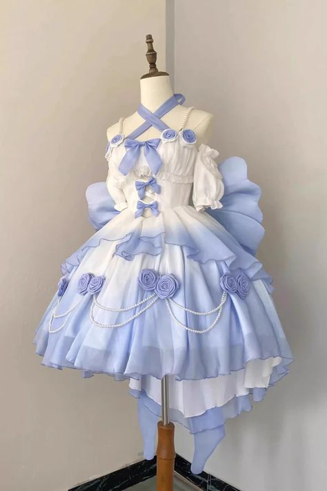 Insane Dresses, Aesthetic Blue Dress, Princess Dress Prom, Blue Princess Dress, Rose Details, Rose Fairy, Princess Prom Dresses, Fairy Wedding, Jumper Skirt