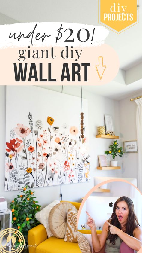 SO EASY! Make this large diy wall art. This easy canvas art diy tutorial includes a hack to add  texture to your wall art DIY! | shower curtain canvas diy wall art | diy large wall art canvas | Never Skip Brunch by Cara Newhart #neverskipbrunch #diy #homedecor Diy Large Wall Art, Giant Wall Art, Curtain Art, Diy Canvas Art Easy, Diy Shower Curtain, Shower Curtain Art, Giant Canvas, Wall Art Diy Paint, Diy Wand