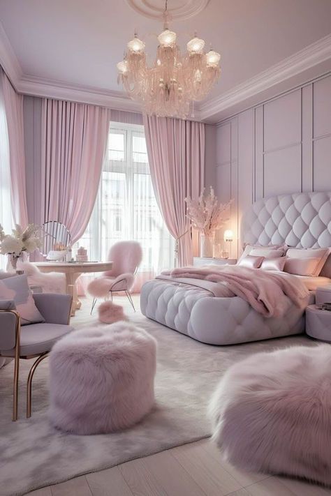 Bedroom Ideas Aesthetic Pink And White, Girlie Rooms Ideas, Luxury Teen Girl Bedroom, Master Bedrooms Pink, Rich Girl Room, Dreamy Girls Bedroom, Fall Bedroom Ideas, Bedroom Decor For Women, Cozy Fall Bedroom