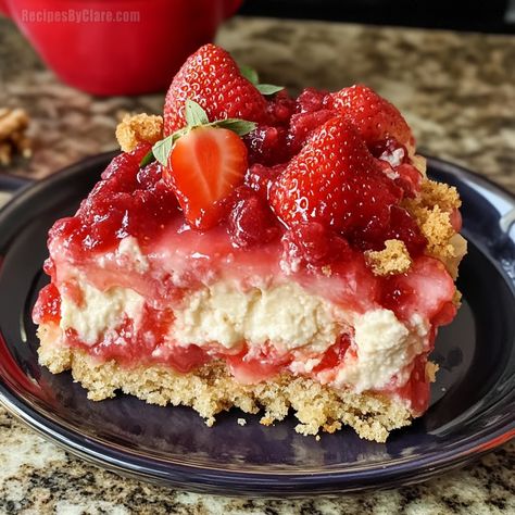 Easy Strawberry Cheesecake Dump Cake Recipe - Recipes By Clare Strawberry Cheesecake Dump, Strawberry Cheesecake Dump Cake, Cheesecake Dump Cake, Strawberry Dump Cake, Easy Strawberry Cheesecake, Chocolate Cherry Cookies, Strawberry Cheesecake Bites, Cheesecake Bites Recipe, Dump Cake Recipe